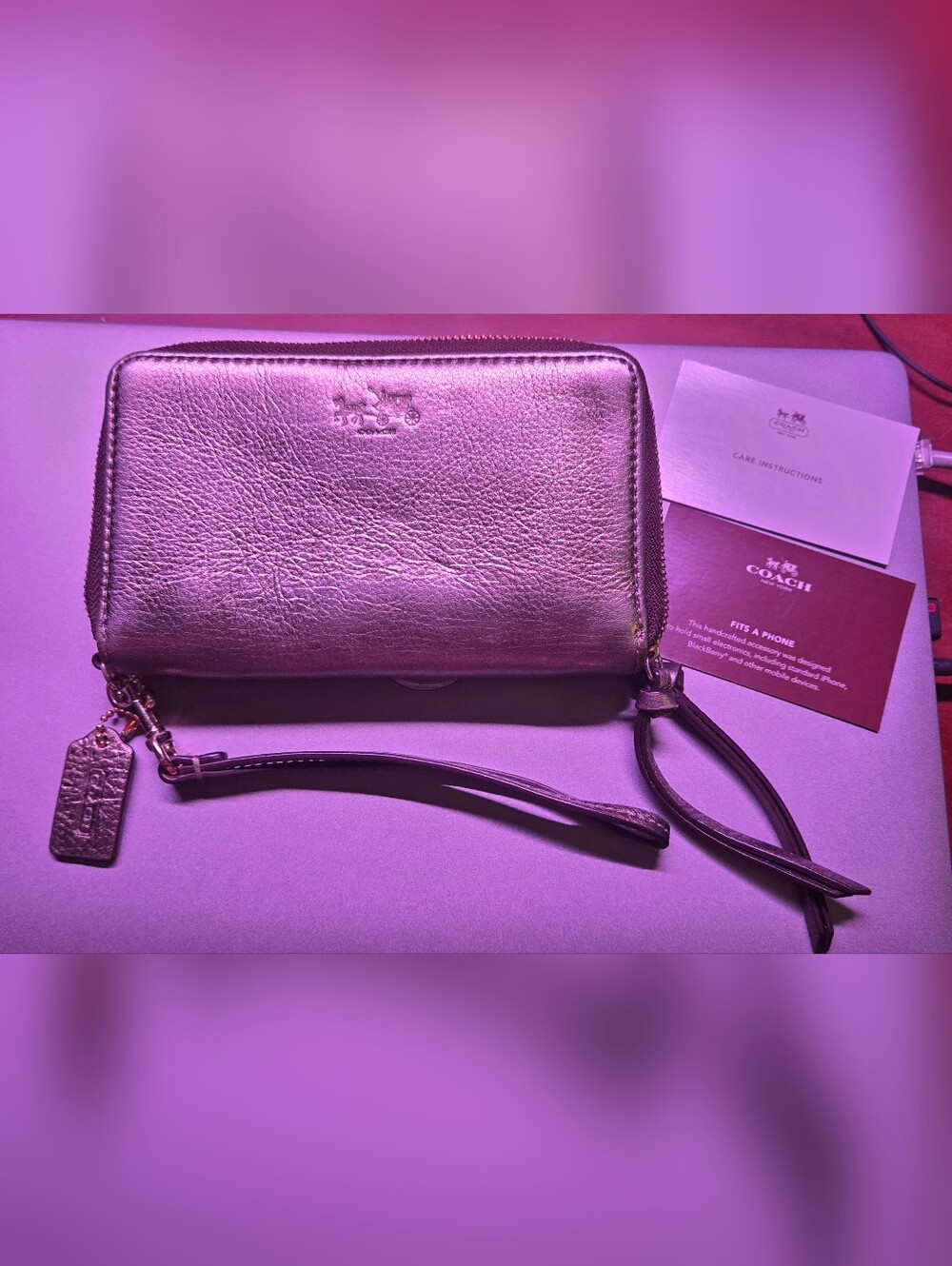 COACH Gold Metallic Leather Zip Wristlet